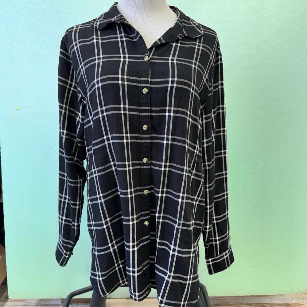 JACHS Girlfriend Black Flannel Shirt Long Sleeve XL Soft Comfy Fallcore Pockets